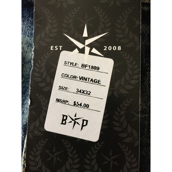 NWT BLACK PIKE LEGEND Embroidered Distressed Biker Stretch Slim Denim Jean 34X32 - Picture 14 of 16